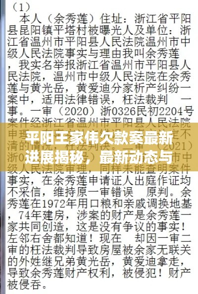 平阳王家伟欠款案最新进展揭秘,最新动态与关键更新